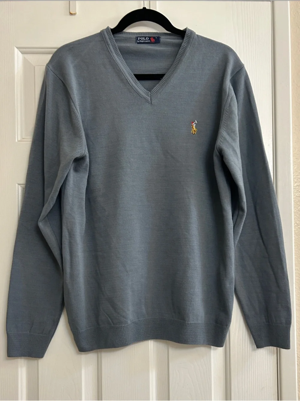 Polo Ralph Lauren Men’s V-Neck Sweater with Suede Elbow Patches